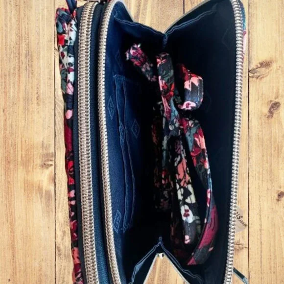 Vera Bradley Iconic RFID 3 in One Crossbody Wallet-Cabbage Rose Cabernet - Picture 4 of 5